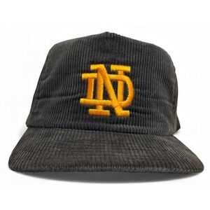 Vintage Notre Dame Corduroy Baseball Cap Black Adjustable New ERA Embroidered